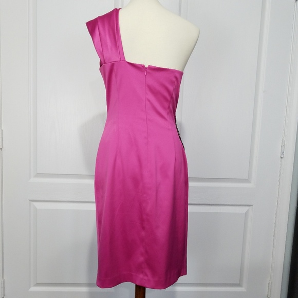 Eliza J Satin Beaded One Shoulder Cocktail Dress - Picture 6 of 8